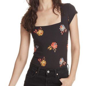 Free People Floral Square Neck Thong Bodysuit